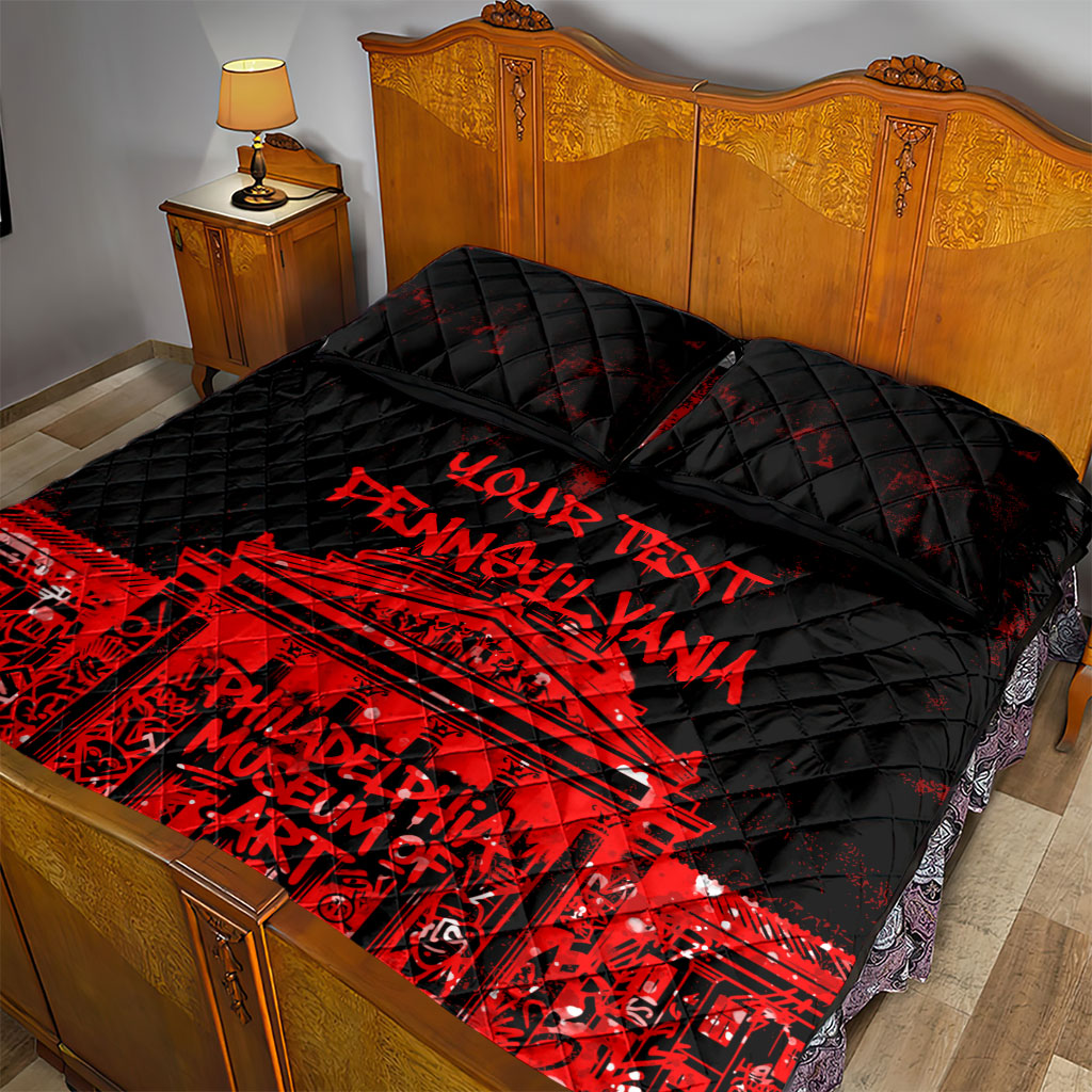 Personalized Pennsylvania Philadelphia Museum Of Art Quilt Bed Set Red Grunge Paint Splatter Graphic