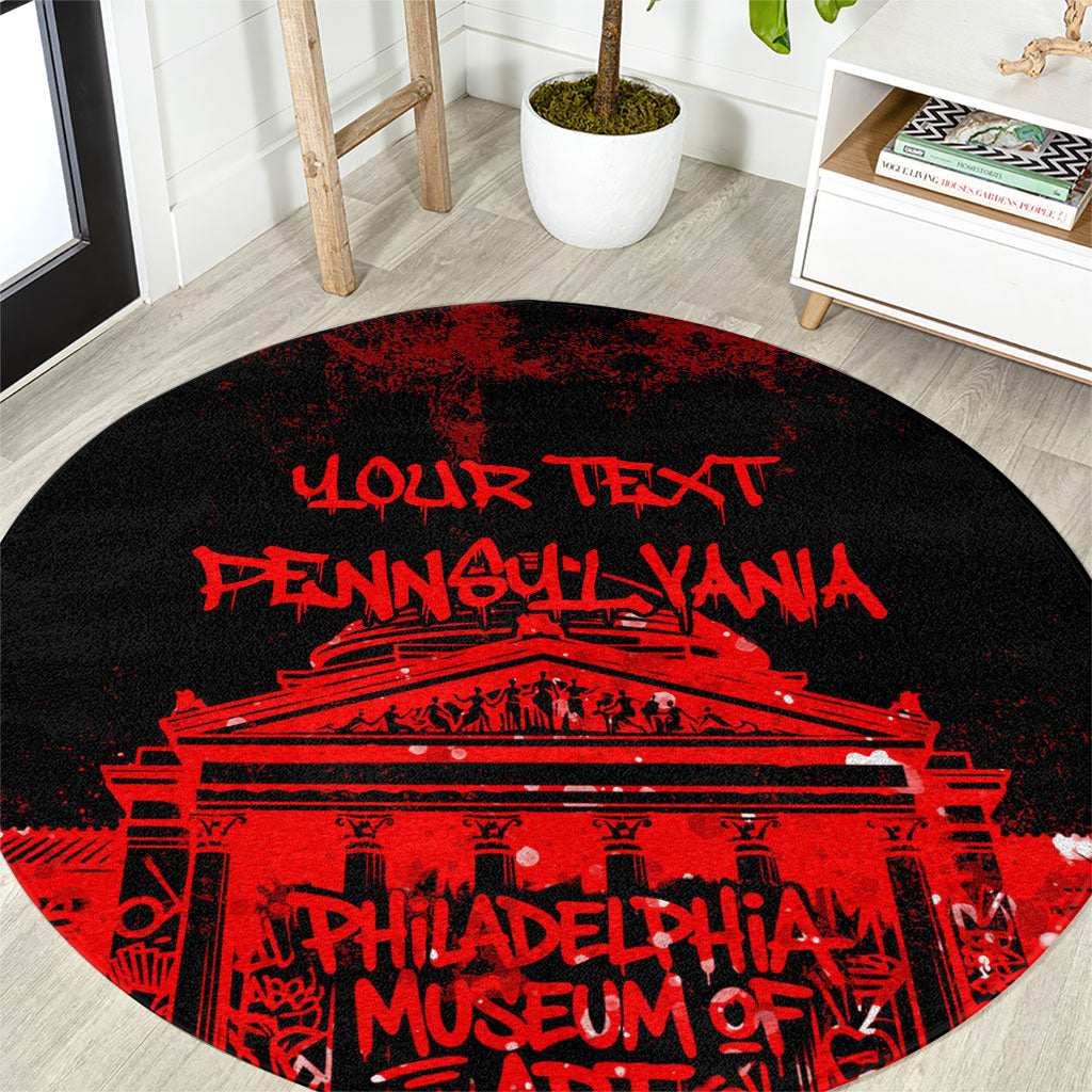 Personalized Pennsylvania Philadelphia Museum Of Art Round Carpet Red Grunge Paint Splatter Graphic