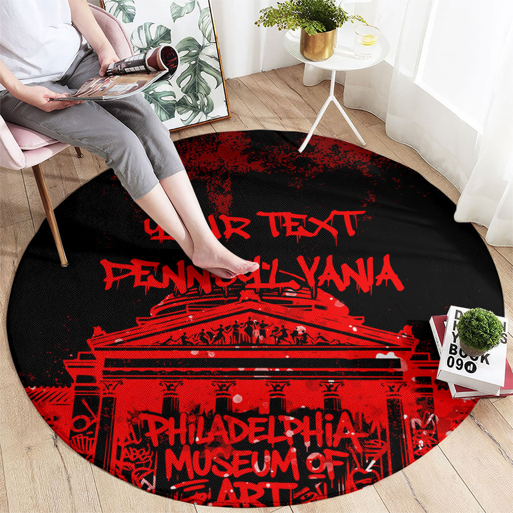 Personalized Pennsylvania Philadelphia Museum Of Art Round Carpet Red Grunge Paint Splatter Graphic