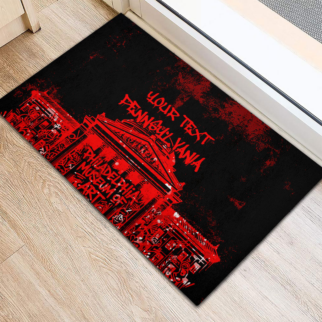 Personalized Pennsylvania Philadelphia Museum Of Art Rubber Doormat Red Grunge Paint Splatter Graphic