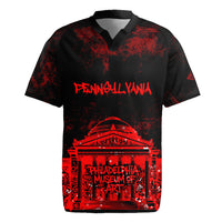 Personalized Pennsylvania Philadelphia Museum Of Art Rugby Jersey Red Grunge Paint Splatter Graphic
