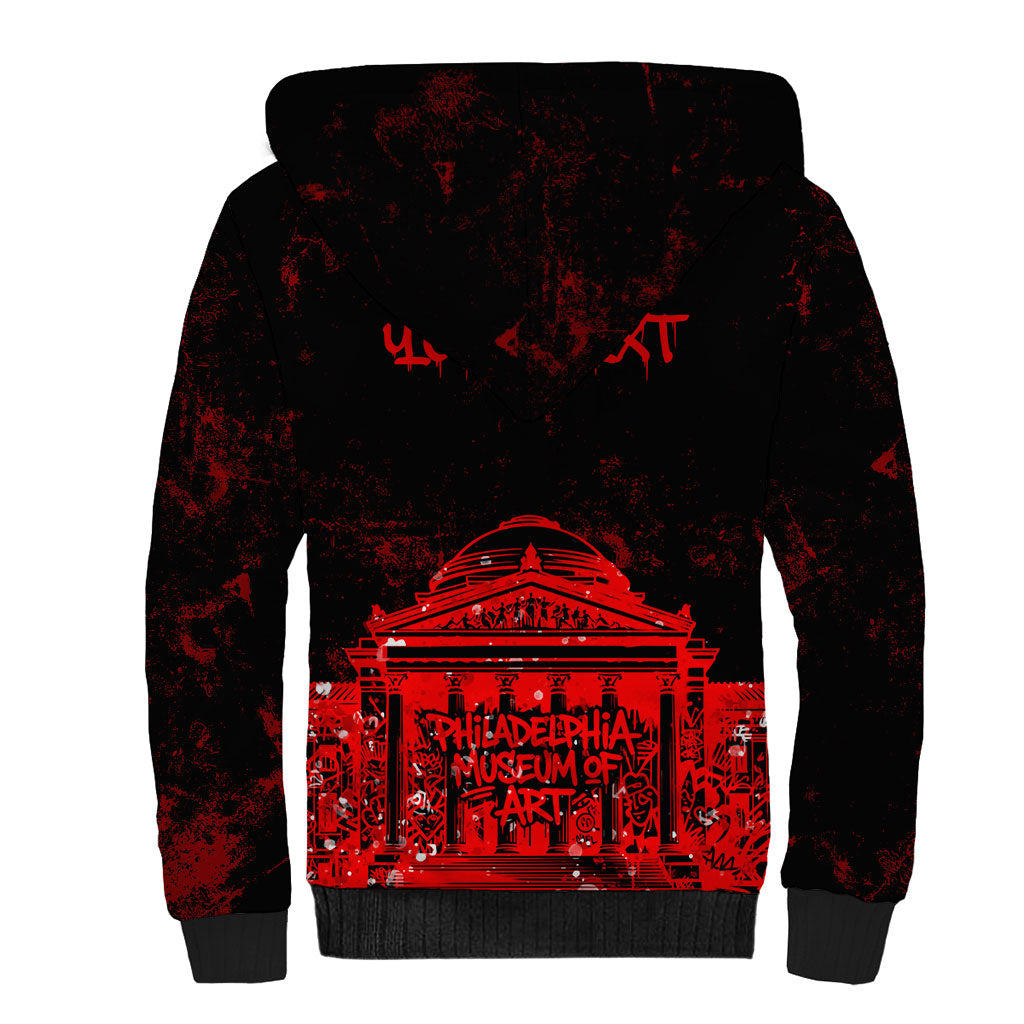 Personalized Pennsylvania Philadelphia Museum Of Art Sherpa Hoodie Red Grunge Paint Splatter Graphic