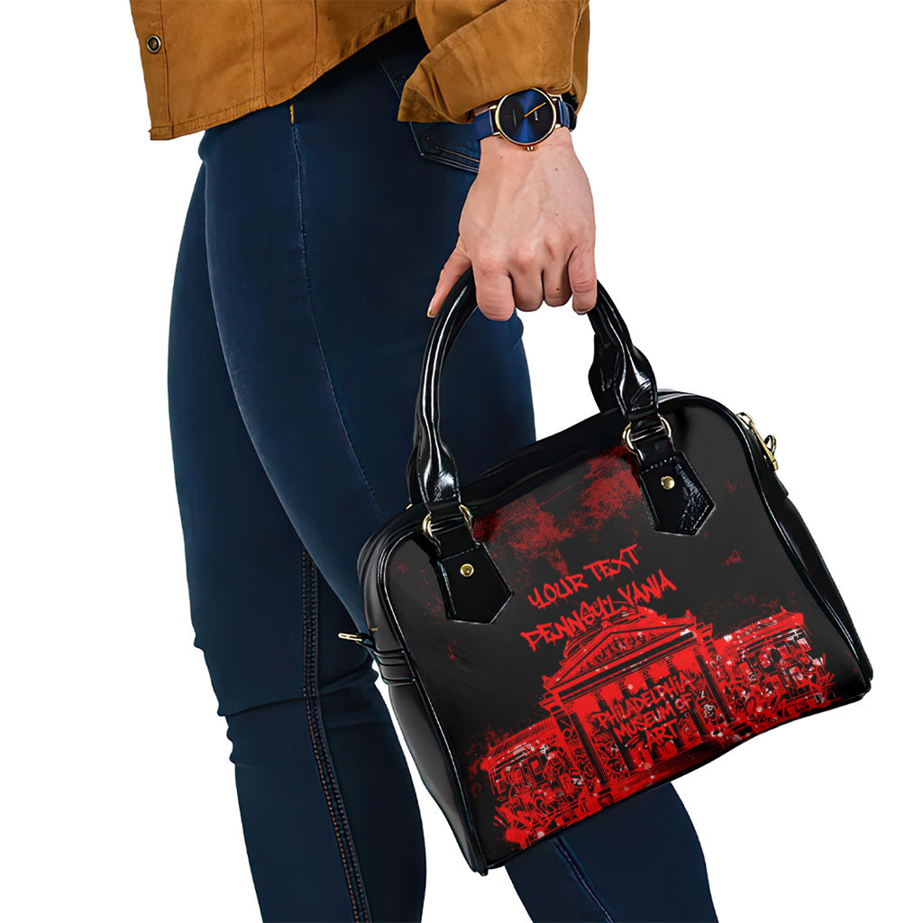 Personalized Pennsylvania Philadelphia Museum Of Art Shoulder Handbag Red Grunge Paint Splatter Graphic
