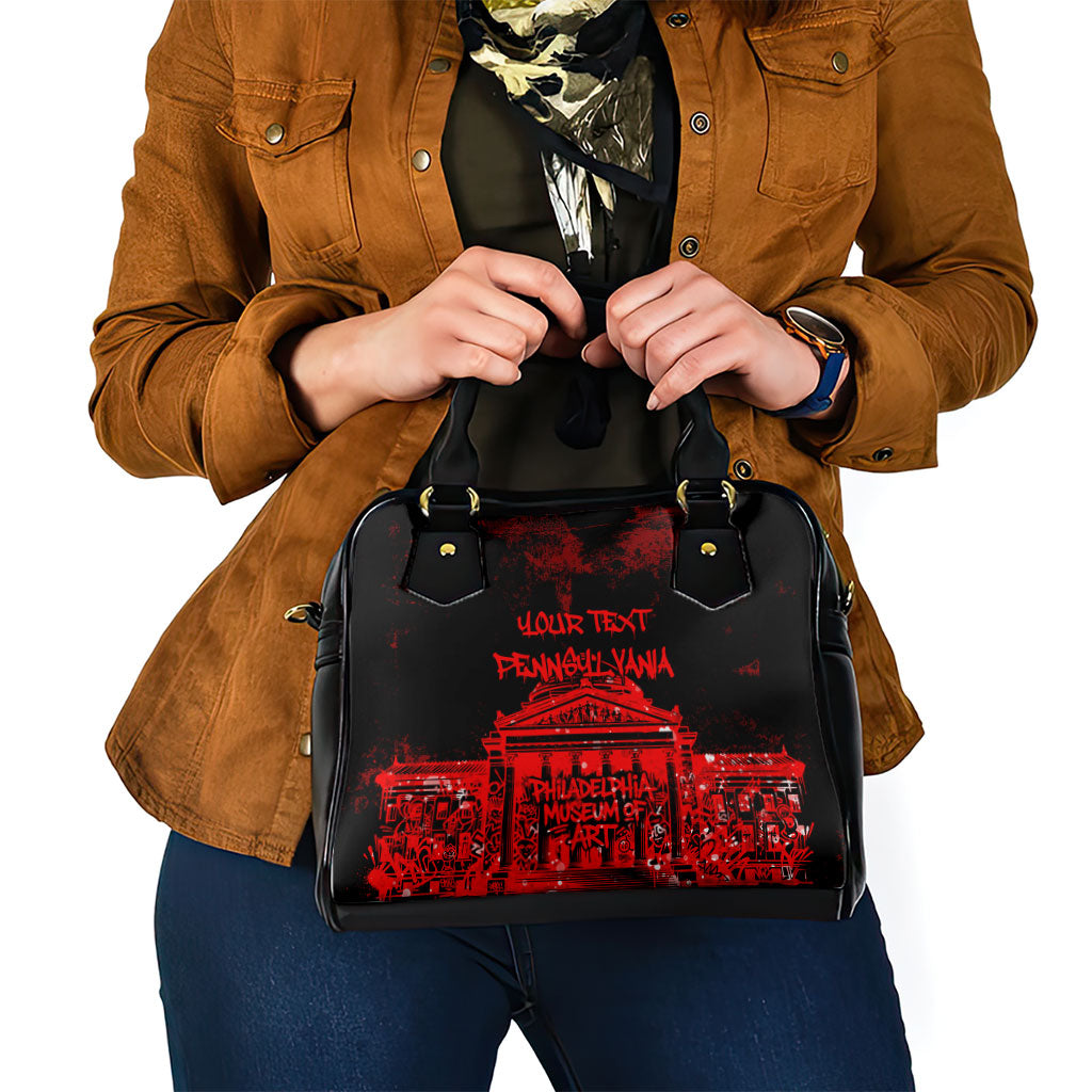Personalized Pennsylvania Philadelphia Museum Of Art Shoulder Handbag Red Grunge Paint Splatter Graphic