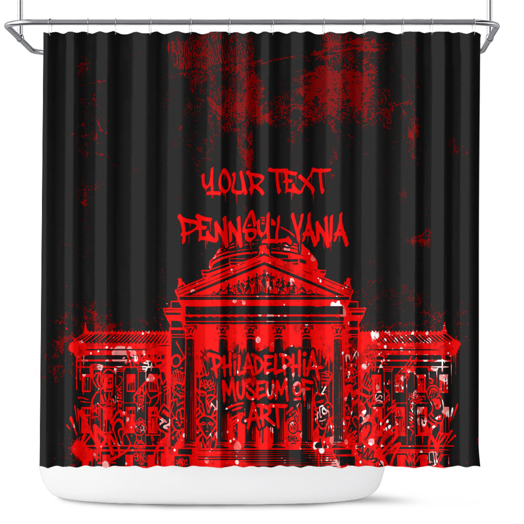 Personalized Pennsylvania Philadelphia Museum Of Art Shower Curtain Red Grunge Paint Splatter Graphic