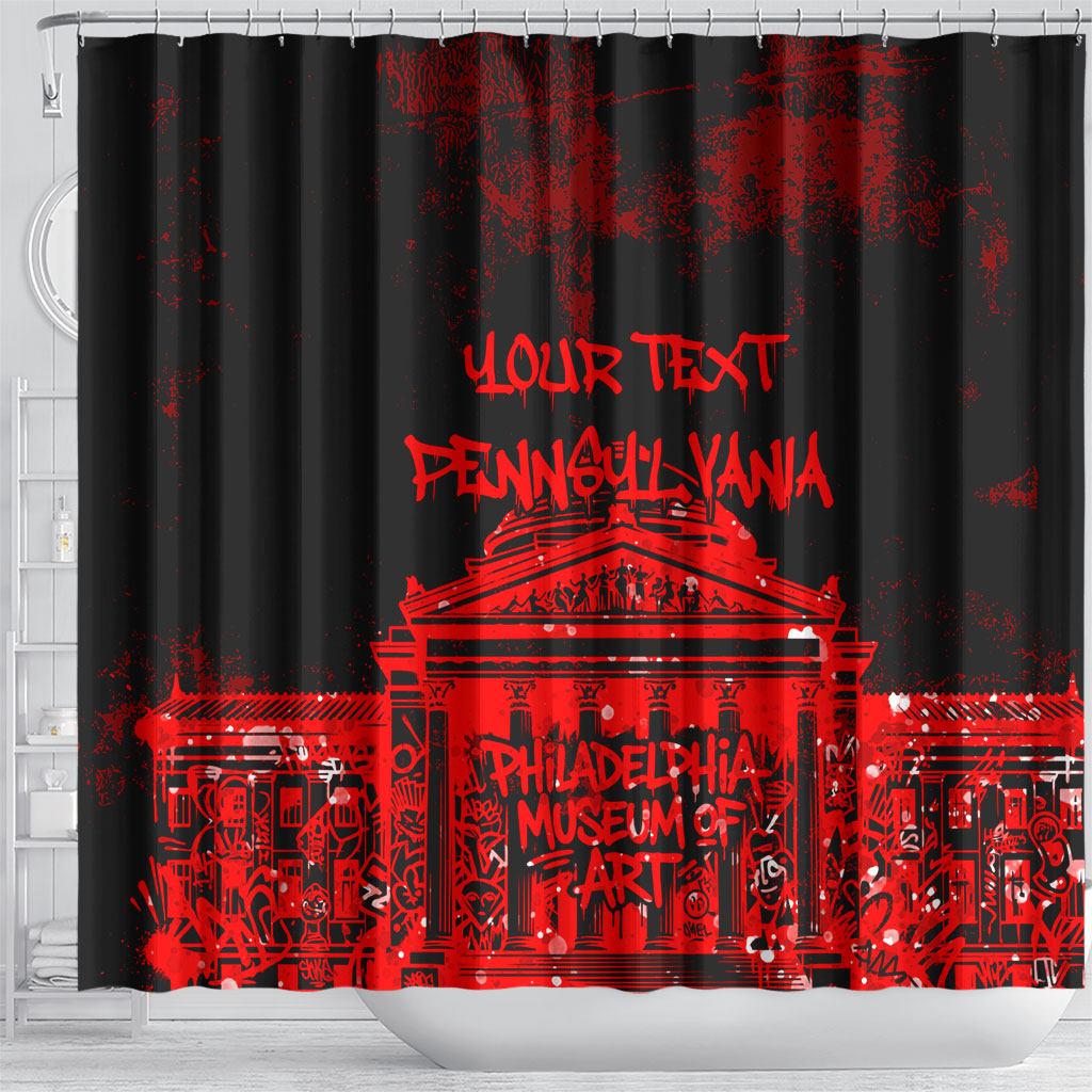 Personalized Pennsylvania Philadelphia Museum Of Art Shower Curtain Red Grunge Paint Splatter Graphic