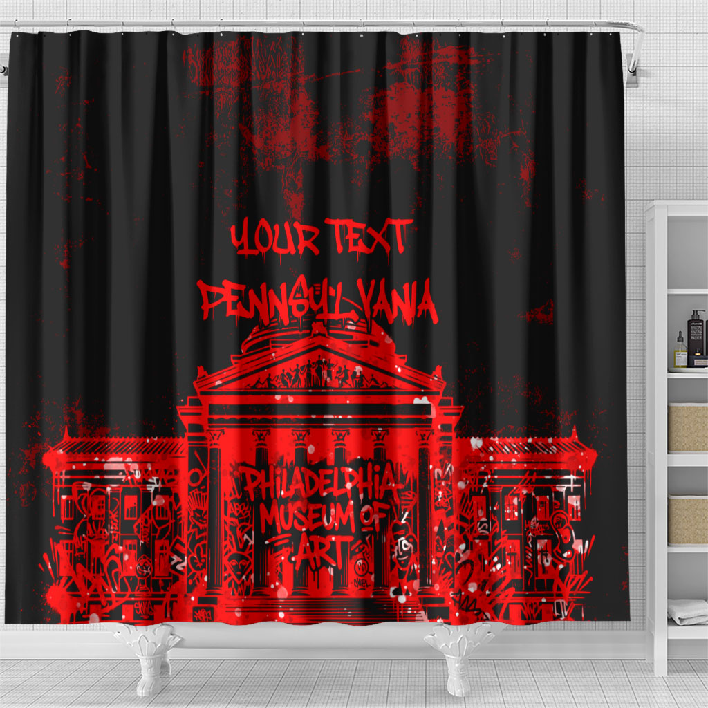 Personalized Pennsylvania Philadelphia Museum Of Art Shower Curtain Red Grunge Paint Splatter Graphic