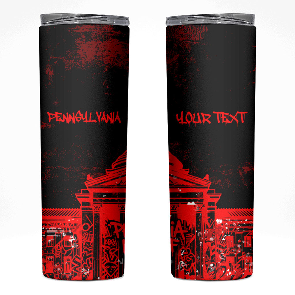 Personalized Pennsylvania Philadelphia Museum Of Art Skinny Tumbler Red Grunge Paint Splatter Graphic