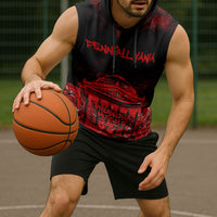 Personalized Pennsylvania Philadelphia Museum Of Art Sleeveless Hoodie Red Grunge Paint Splatter Graphic