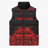 Personalized Pennsylvania Philadelphia Museum Of Art Sleeveless Puffer Jacket Red Grunge Paint Splatter Graphic