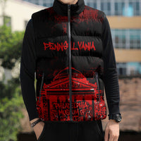 Personalized Pennsylvania Philadelphia Museum Of Art Sleeveless Puffer Jacket Red Grunge Paint Splatter Graphic