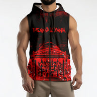 Personalized Pennsylvania Philadelphia Museum Of Art Sleeveless Zip Hoodie Red Grunge Paint Splatter Graphic