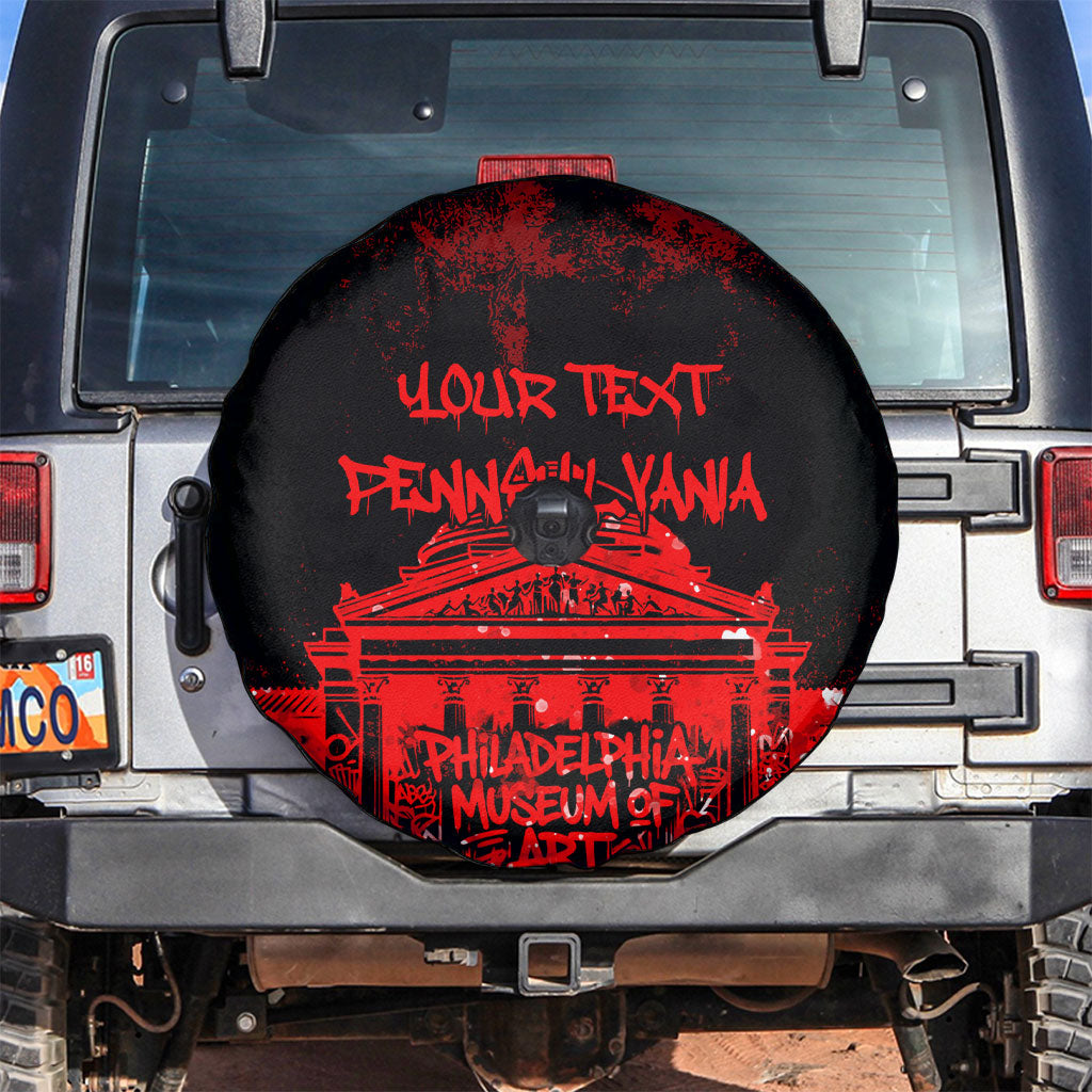 Personalized Pennsylvania Philadelphia Museum Of Art Spare Tire Cover Red Grunge Paint Splatter Graphic