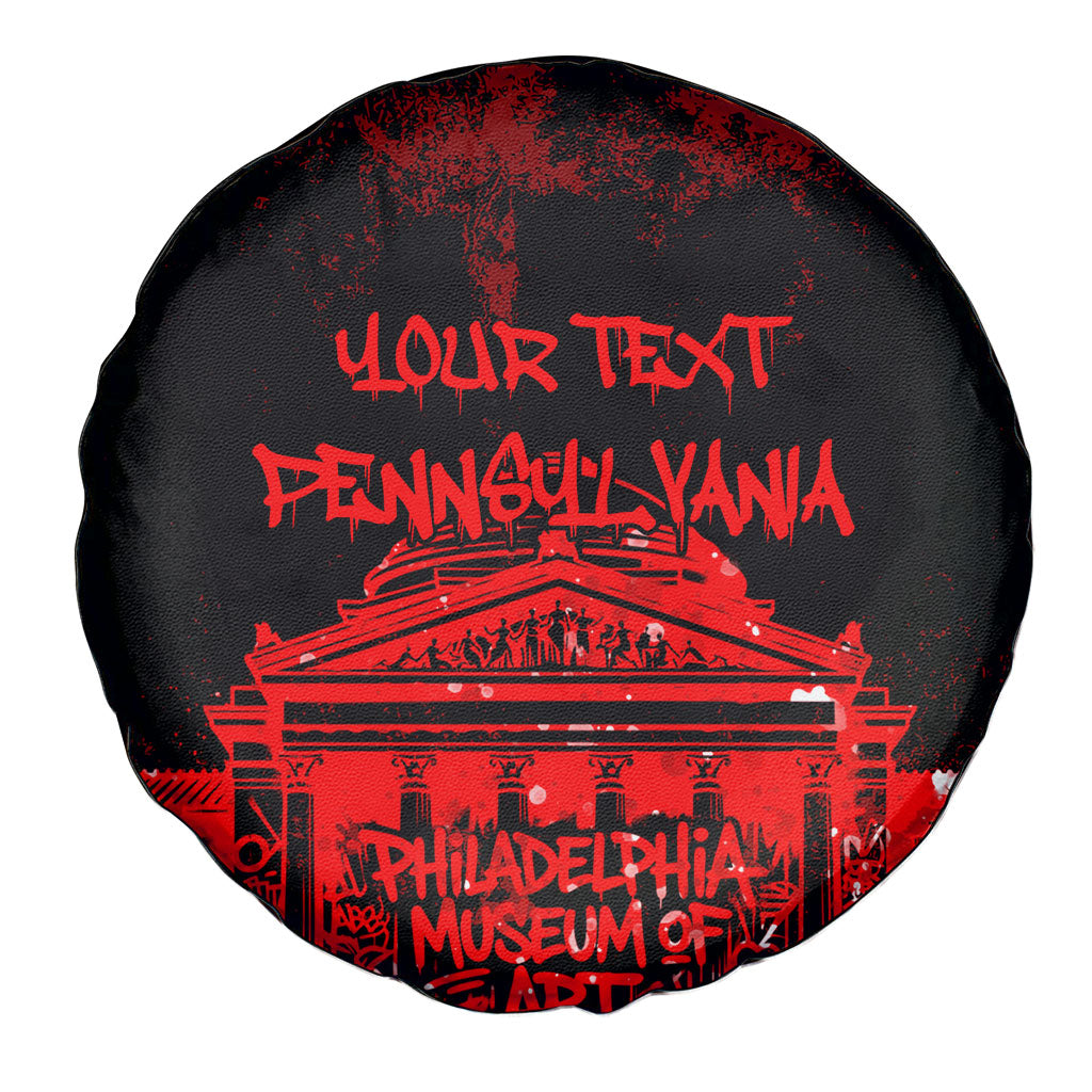 Personalized Pennsylvania Philadelphia Museum Of Art Spare Tire Cover Red Grunge Paint Splatter Graphic