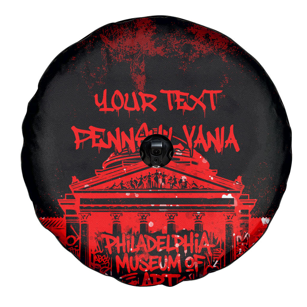 Personalized Pennsylvania Philadelphia Museum Of Art Spare Tire Cover Red Grunge Paint Splatter Graphic