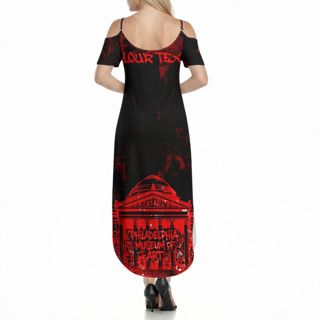 Personalized Pennsylvania Philadelphia Museum Of Art Summer Maxi Dress Red Grunge Paint Splatter Graphic