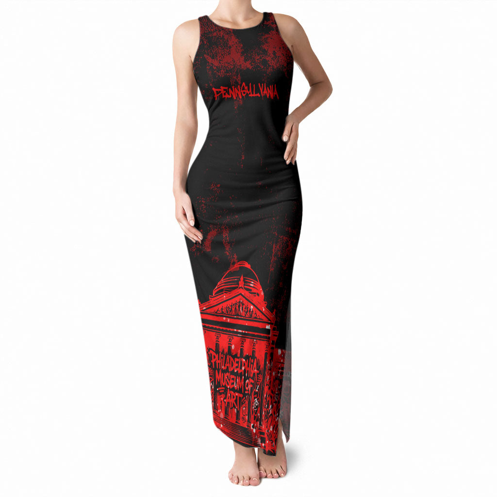 Personalized Pennsylvania Philadelphia Museum Of Art Tank Maxi Dress Red Grunge Paint Splatter Graphic