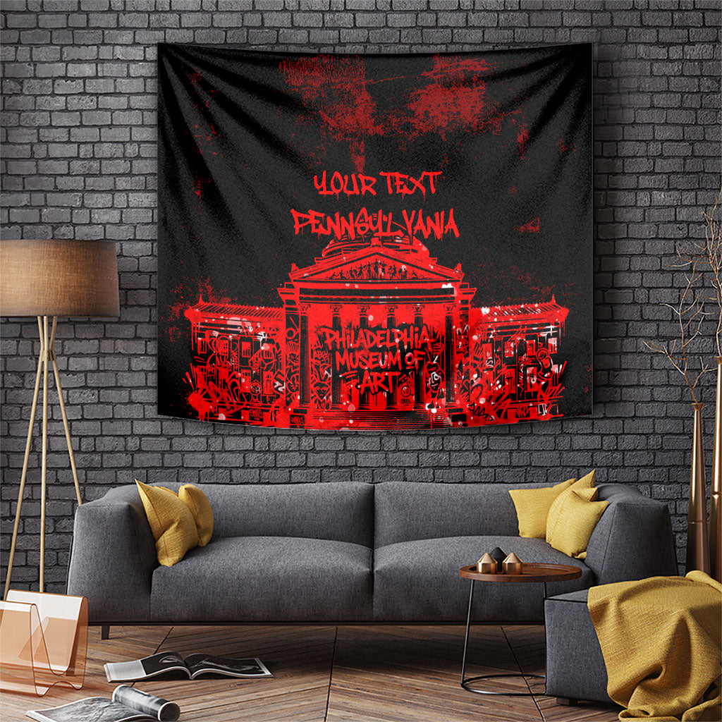 Personalized Pennsylvania Philadelphia Museum Of Art Tapestry Red Grunge Paint Splatter Graphic