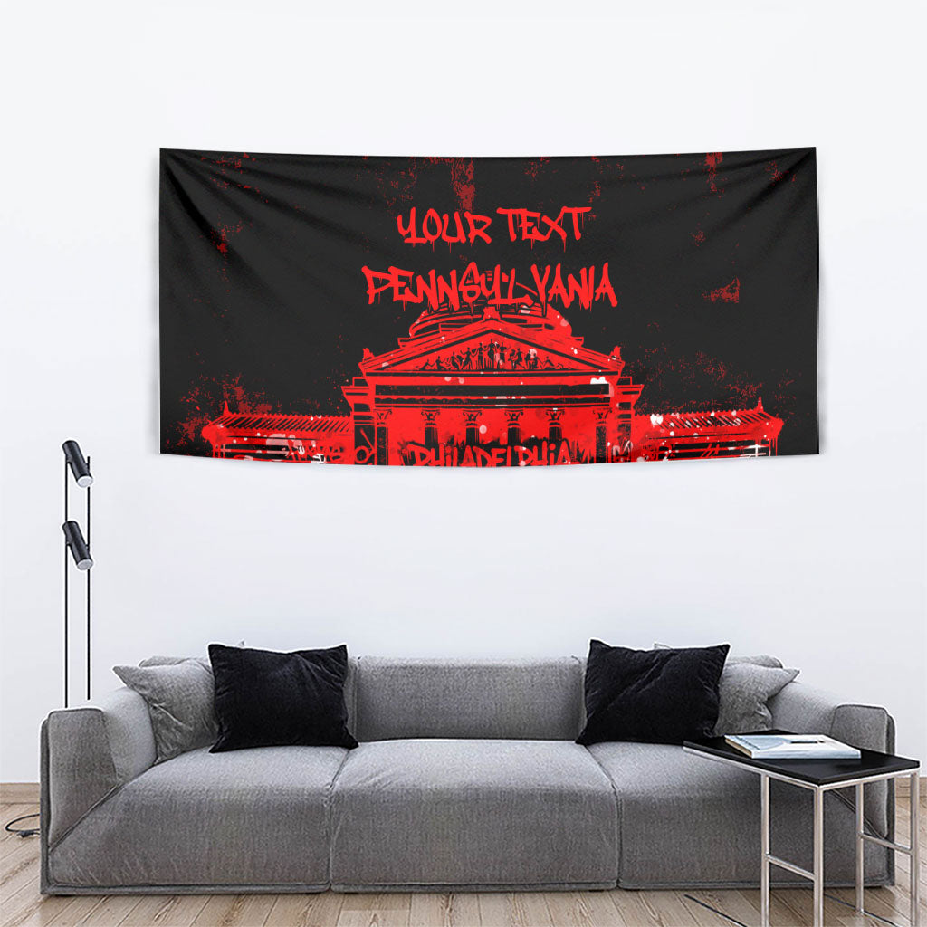 Personalized Pennsylvania Philadelphia Museum Of Art Tapestry Red Grunge Paint Splatter Graphic