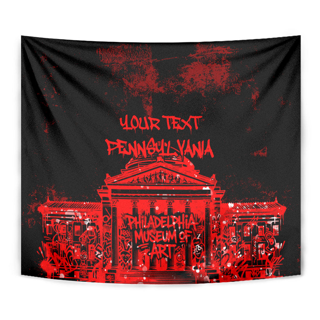 Personalized Pennsylvania Philadelphia Museum Of Art Tapestry Red Grunge Paint Splatter Graphic