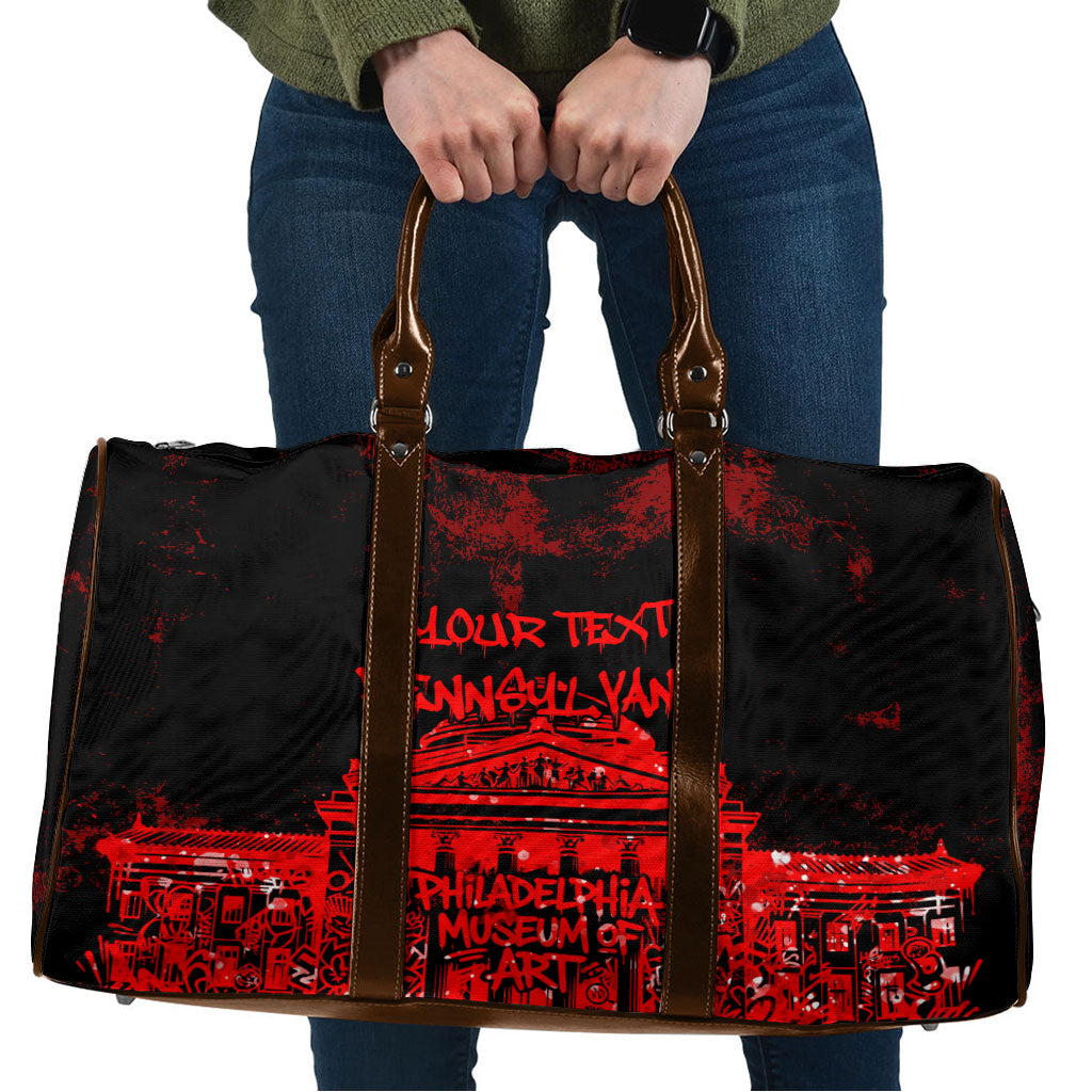 Personalized Pennsylvania Philadelphia Museum Of Art Travel Bag Red Grunge Paint Splatter Graphic