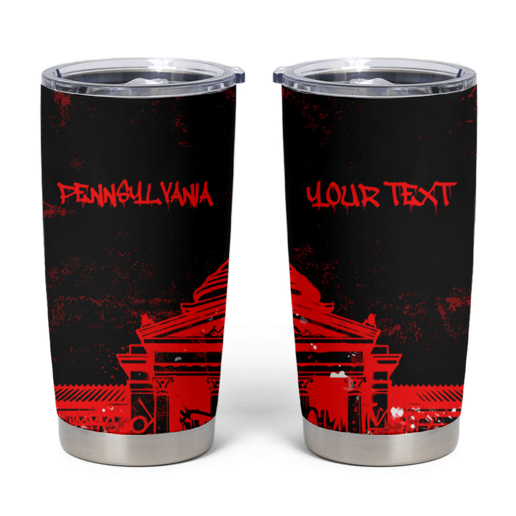 Personalized Pennsylvania Philadelphia Museum Of Art Tumbler Cup Red Grunge Paint Splatter Graphic