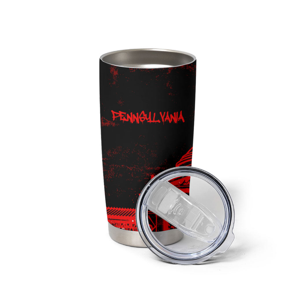 Personalized Pennsylvania Philadelphia Museum Of Art Tumbler Cup Red Grunge Paint Splatter Graphic