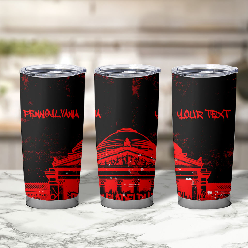 Personalized Pennsylvania Philadelphia Museum Of Art Tumbler Cup Red Grunge Paint Splatter Graphic