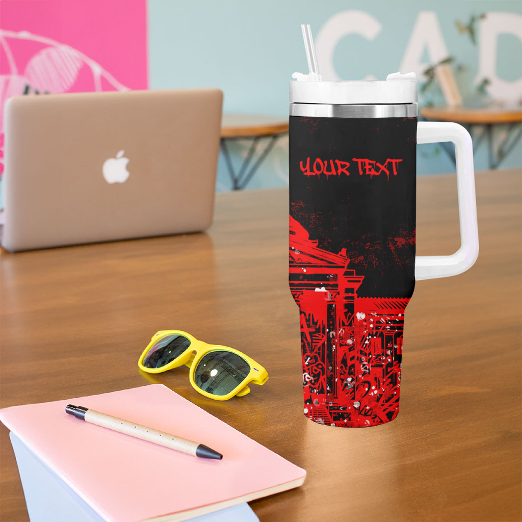 Personalized Pennsylvania Philadelphia Museum Of Art Tumbler With Handle Red Grunge Paint Splatter Graphic