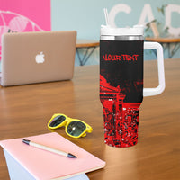 Personalized Pennsylvania Philadelphia Museum Of Art Tumbler With Handle Red Grunge Paint Splatter Graphic