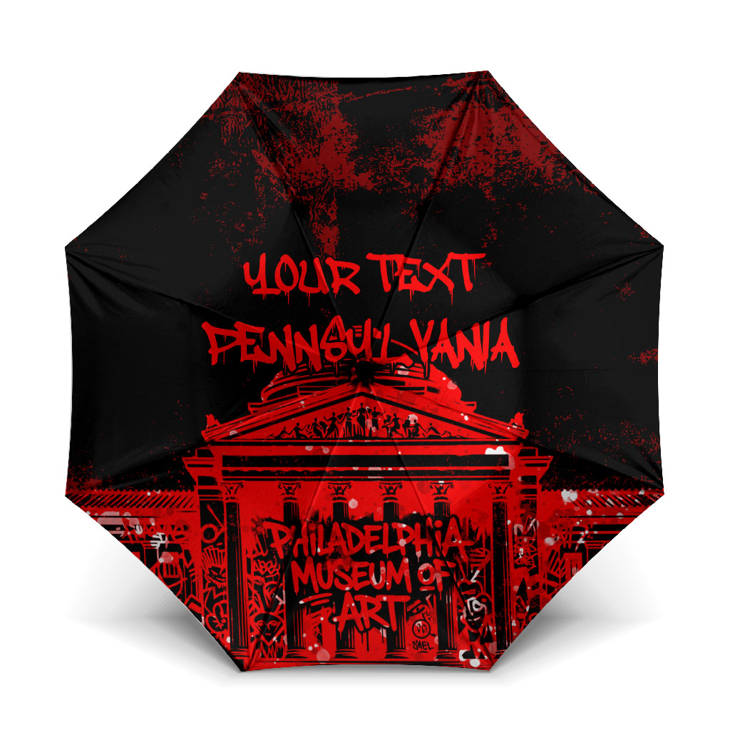 Personalized Pennsylvania Philadelphia Museum Of Art Umbrella Red Grunge Paint Splatter Graphic