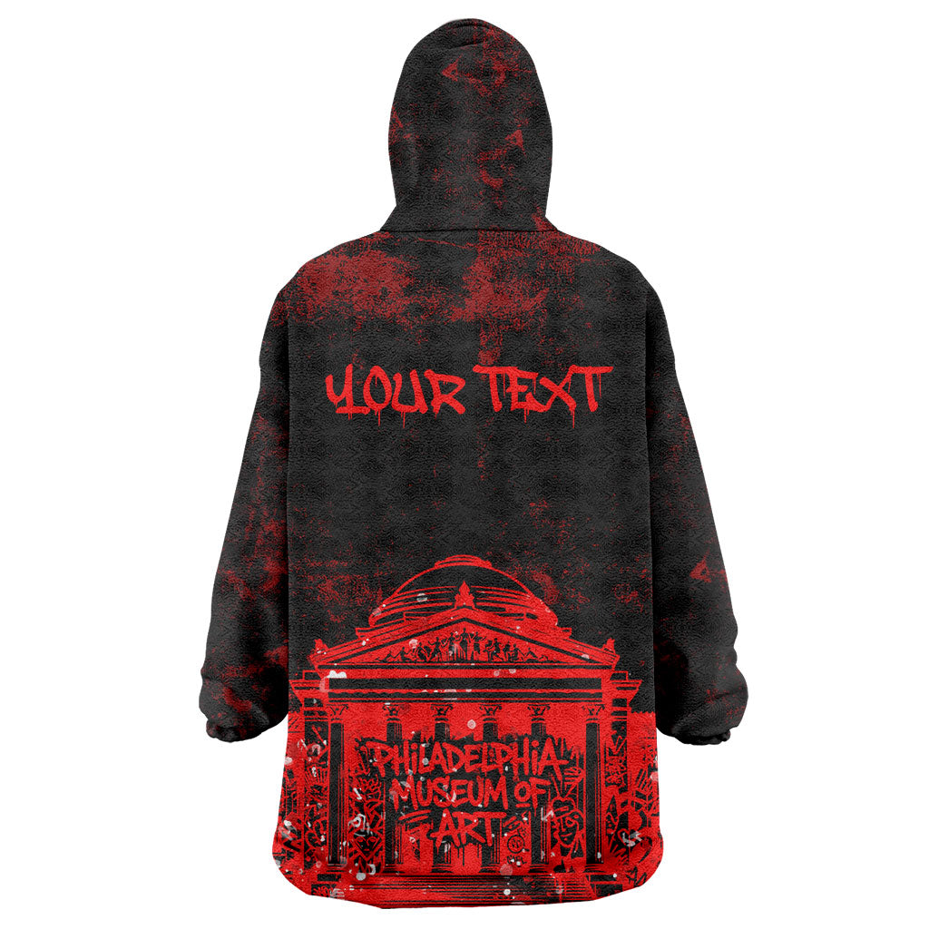 Personalized Pennsylvania Philadelphia Museum Of Art Wearable Blanket Hoodie Red Grunge Paint Splatter Graphic
