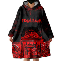 Personalized Pennsylvania Philadelphia Museum Of Art Wearable Blanket Hoodie Red Grunge Paint Splatter Graphic