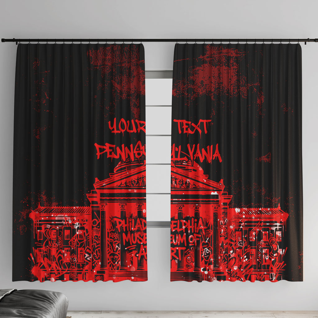 Personalized Pennsylvania Philadelphia Museum Of Art Window Curtain Red Grunge Paint Splatter Graphic