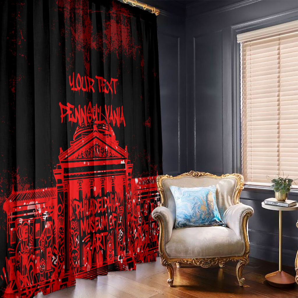 Personalized Pennsylvania Philadelphia Museum Of Art Window Curtain Red Grunge Paint Splatter Graphic