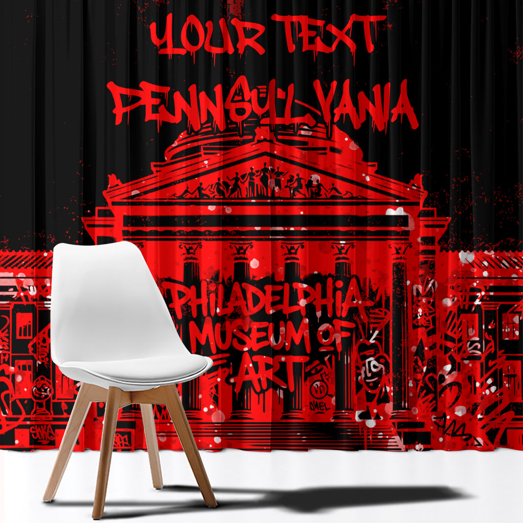 Personalized Pennsylvania Philadelphia Museum Of Art Window Curtain Red Grunge Paint Splatter Graphic