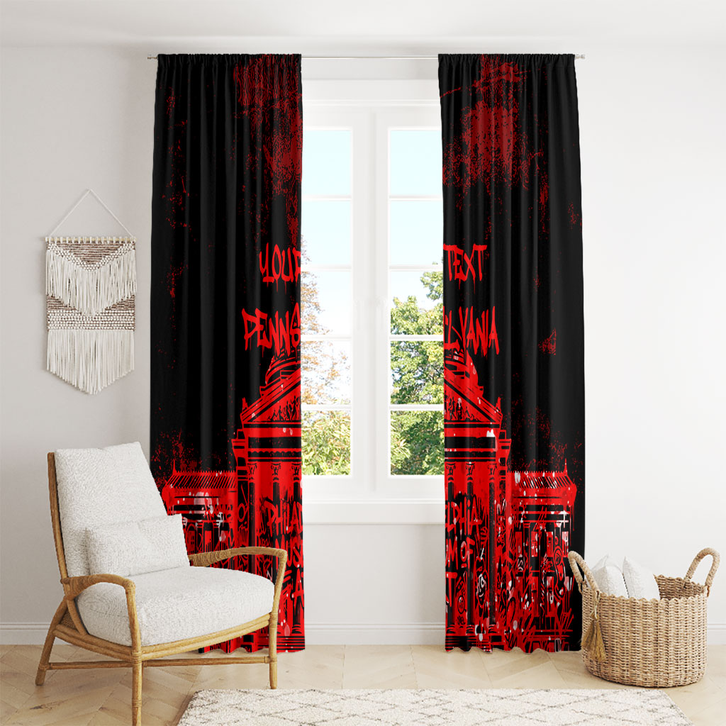 Personalized Pennsylvania Philadelphia Museum Of Art Window Curtain Red Grunge Paint Splatter Graphic