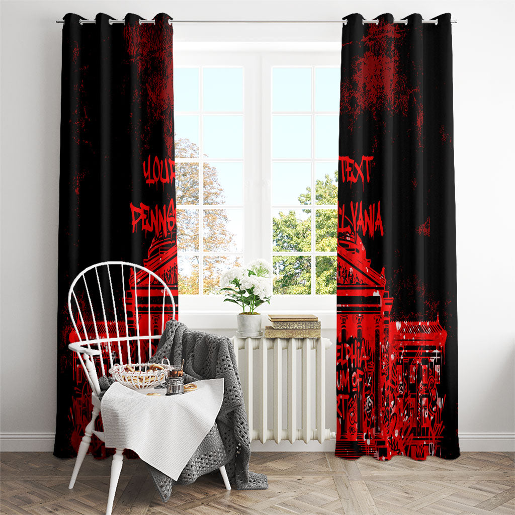 Personalized Pennsylvania Philadelphia Museum Of Art Window Curtain Red Grunge Paint Splatter Graphic