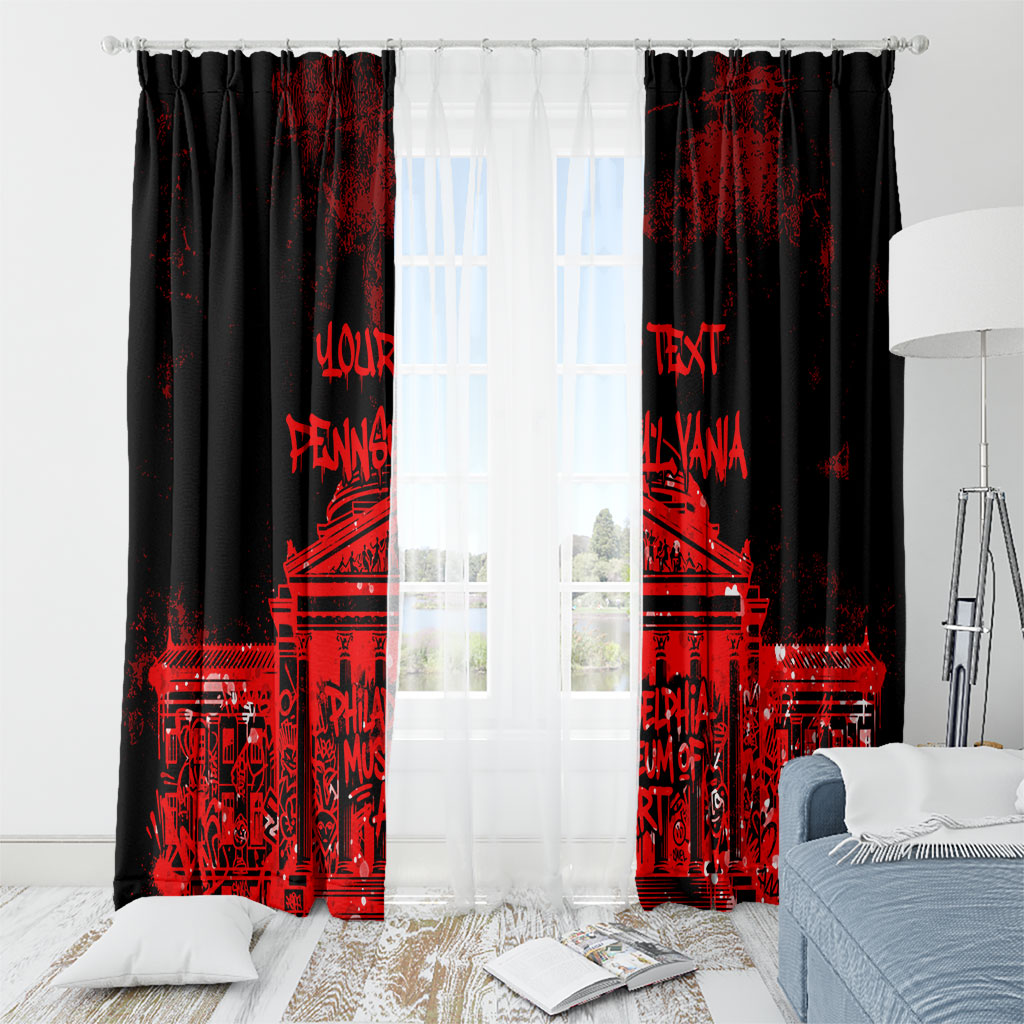 Personalized Pennsylvania Philadelphia Museum Of Art Window Curtain Red Grunge Paint Splatter Graphic