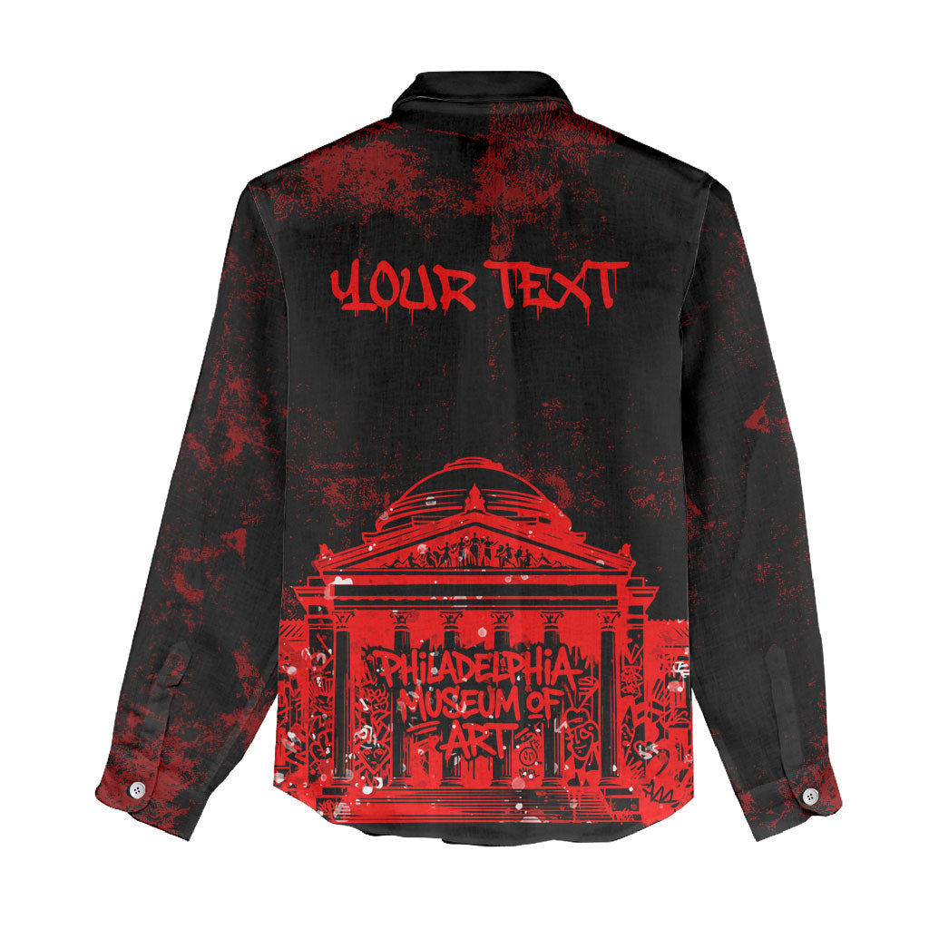 Personalized Pennsylvania Philadelphia Museum Of Art Women Casual Shirt Red Grunge Paint Splatter Graphic