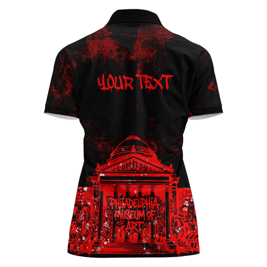 Personalized Pennsylvania Philadelphia Museum Of Art Women Polo Shirt Red Grunge Paint Splatter Graphic