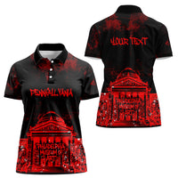 Personalized Pennsylvania Philadelphia Museum Of Art Women Polo Shirt Red Grunge Paint Splatter Graphic