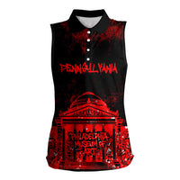 Personalized Pennsylvania Philadelphia Museum Of Art Women Sleeveless Polo Shirt Red Grunge Paint Splatter Graphic