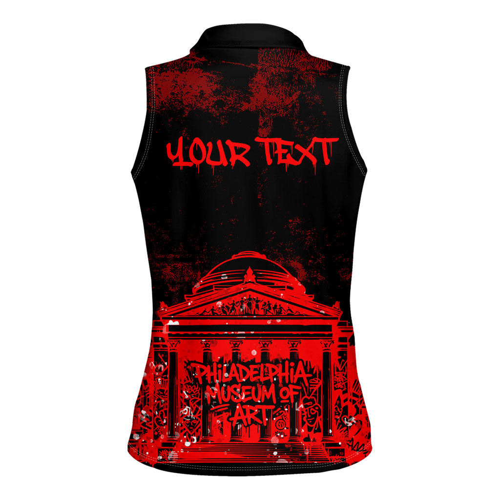 Personalized Pennsylvania Philadelphia Museum Of Art Women Sleeveless Polo Shirt Red Grunge Paint Splatter Graphic