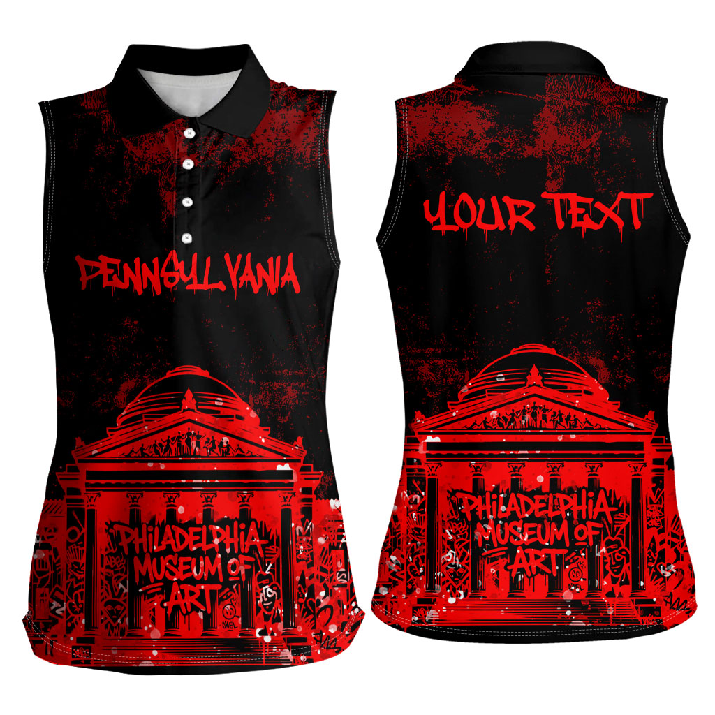 Personalized Pennsylvania Philadelphia Museum Of Art Women Sleeveless Polo Shirt Red Grunge Paint Splatter Graphic
