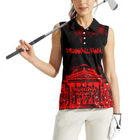 Personalized Pennsylvania Philadelphia Museum Of Art Women Sleeveless Polo Shirt Red Grunge Paint Splatter Graphic