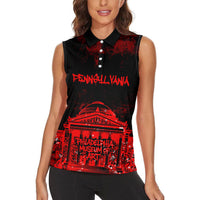 Personalized Pennsylvania Philadelphia Museum Of Art Women Sleeveless Polo Shirt Red Grunge Paint Splatter Graphic