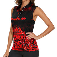 Personalized Pennsylvania Philadelphia Museum Of Art Women Sleeveless Polo Shirt Red Grunge Paint Splatter Graphic