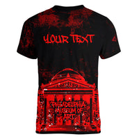 Personalized Pennsylvania Philadelphia Museum Of Art Women V-Neck T-Shirt Red Grunge Paint Splatter Graphic