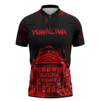 Personalized Pennsylvania Philadelphia Museum Of Art Zipper Polo Shirt Red Grunge Paint Splatter Graphic